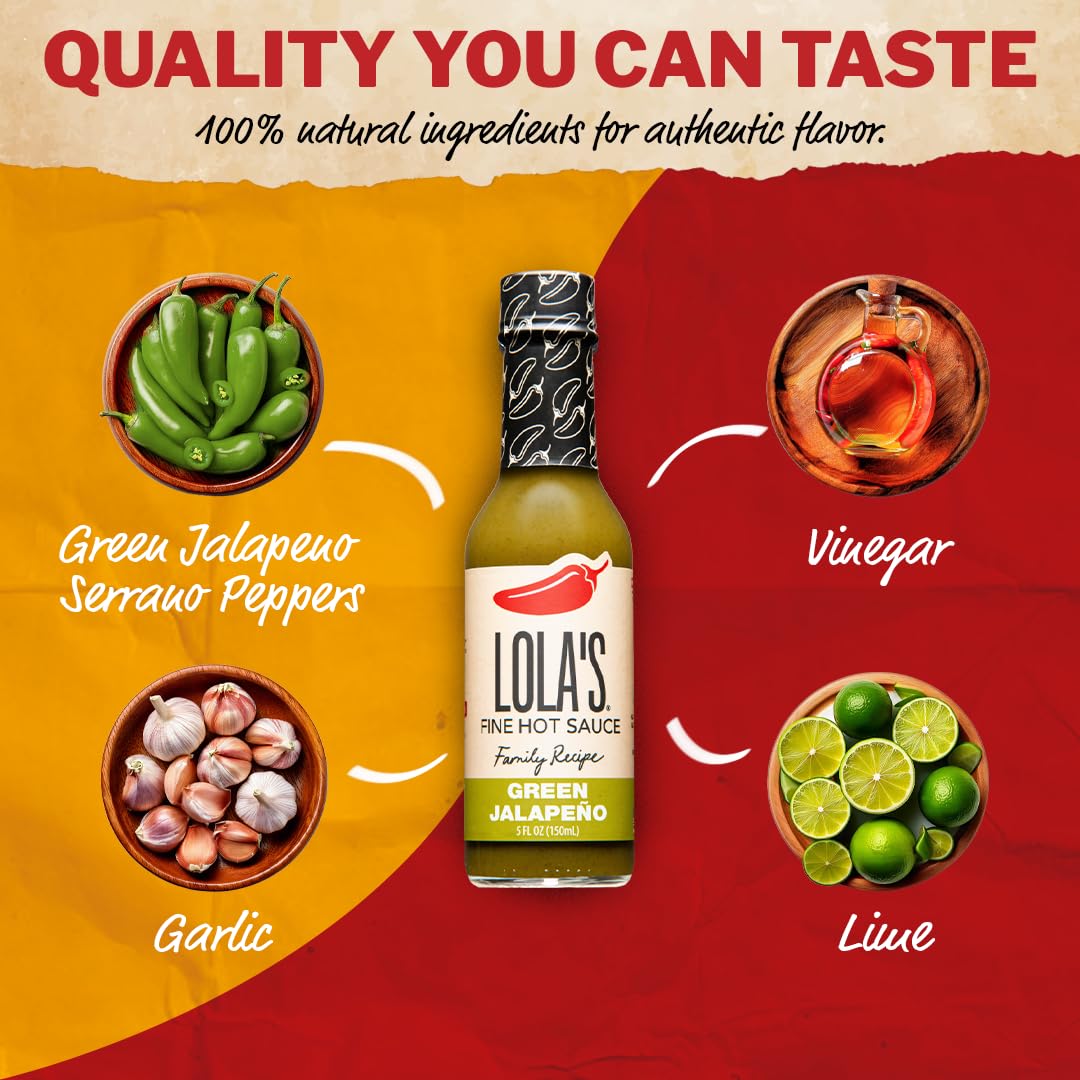 Lolas Fine Hot Sauce Green Jalapeño & Serrano, All-Natural, Keto, Gluten-Free, 5 Fl Oz (Pack of 6)