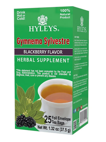HYLEYS Tea Gymnema Sylvestre with Green Tea, Blackberry Flavor, 25 Tea Bags, Herbal Supplement, Model 84049
