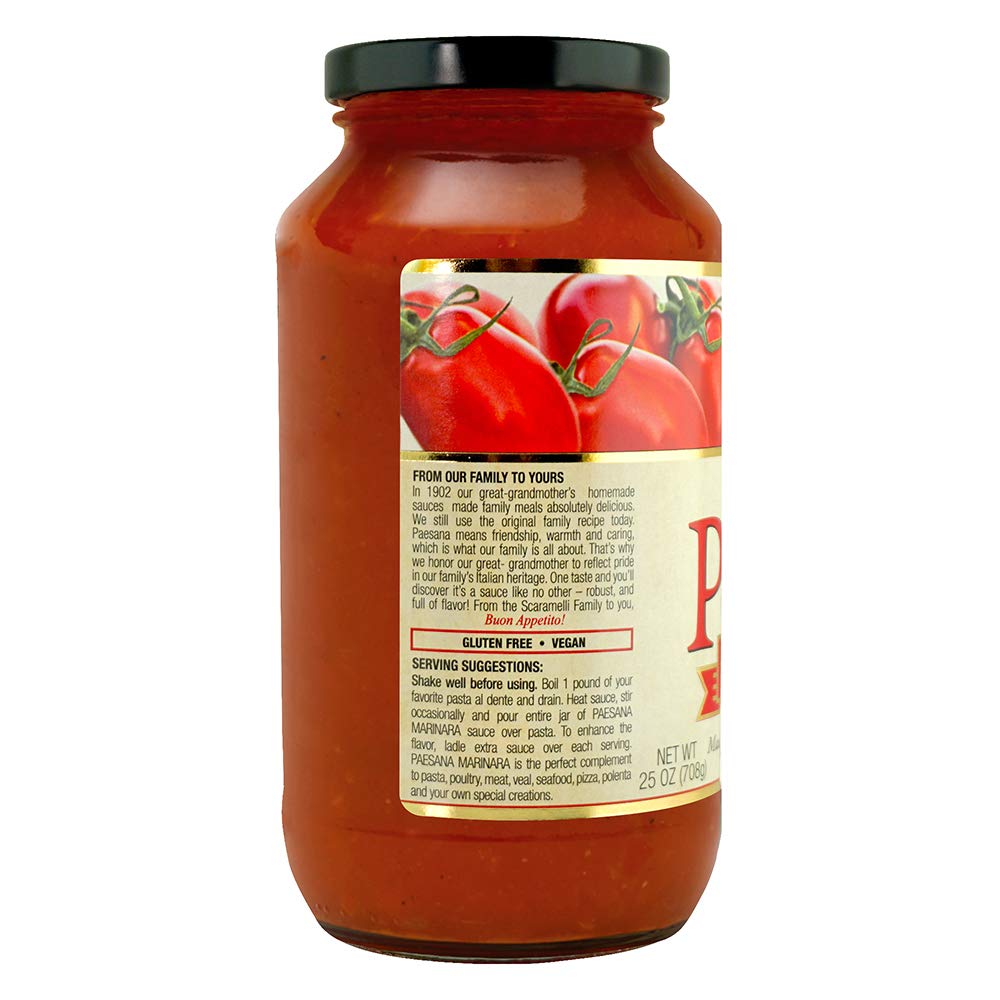 Paesana Traditional Marinara Pasta Sauce - Gluten Free, Vegan Friendly and made with 100% Imported Italian Tomatoes - Packed in