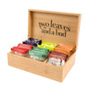 Two Leaves and a Bud Organic Tea Sampler in 6-Slot Bamboo Presentation Box - Filled Gift Box with Tea Assortment of Green, Black