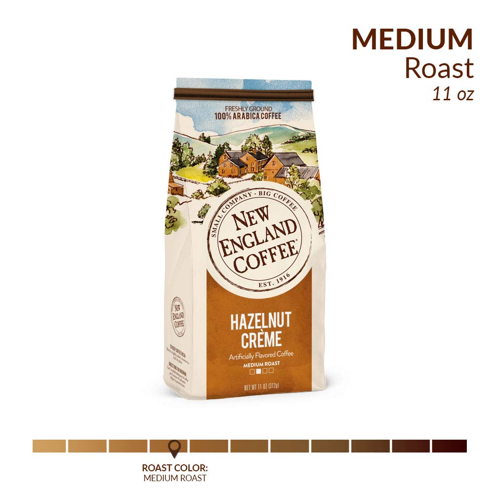 New England Coffee Hazelnut Crème Medium Roast Ground Coffee, 11oz Bag