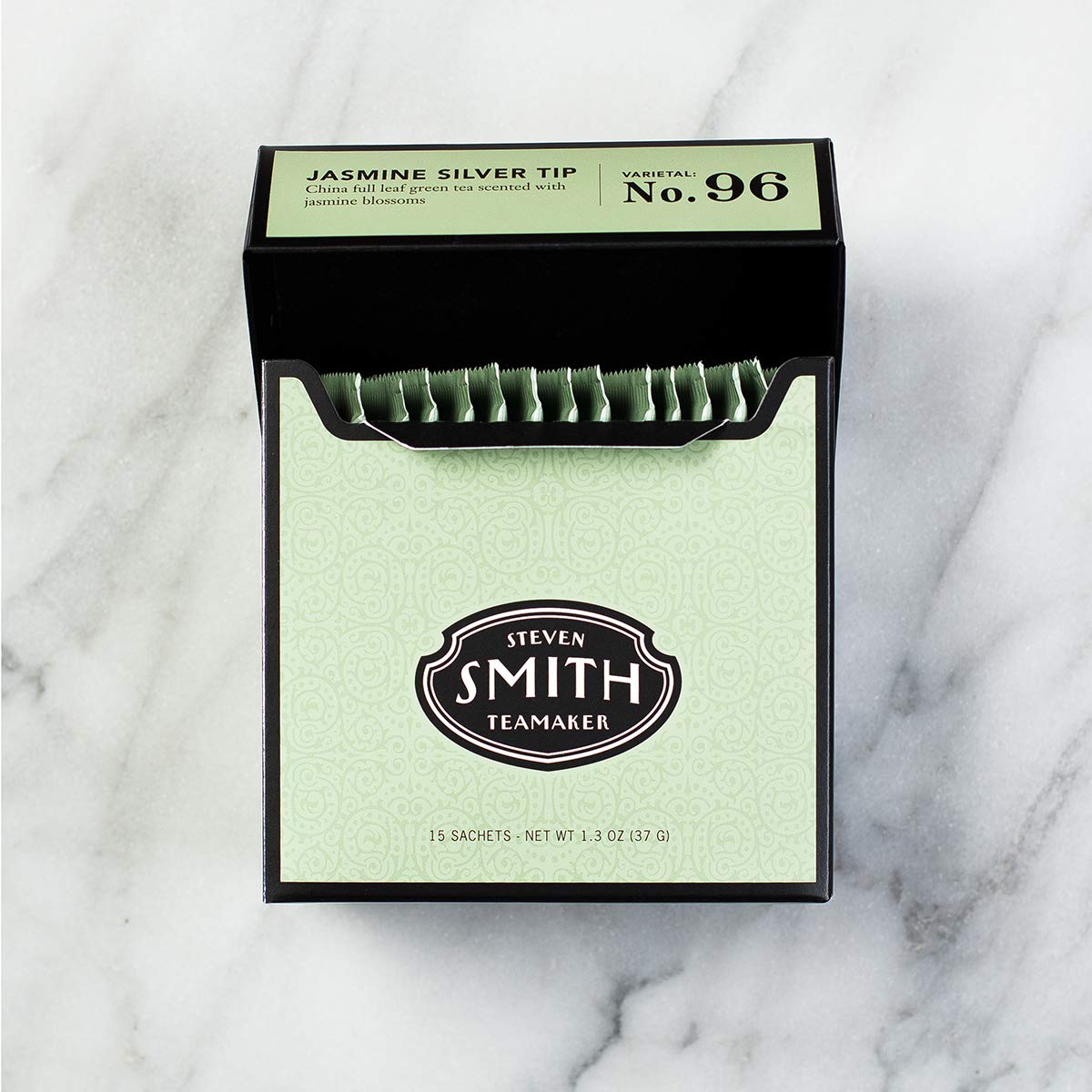 STEVEN SMITH TEAMAKER Jasmine Silver Tip Green Tea - Scented Full Leaf, Caffeinated, Sugar-Free - 90 Sachets (6 Packs of 15)
