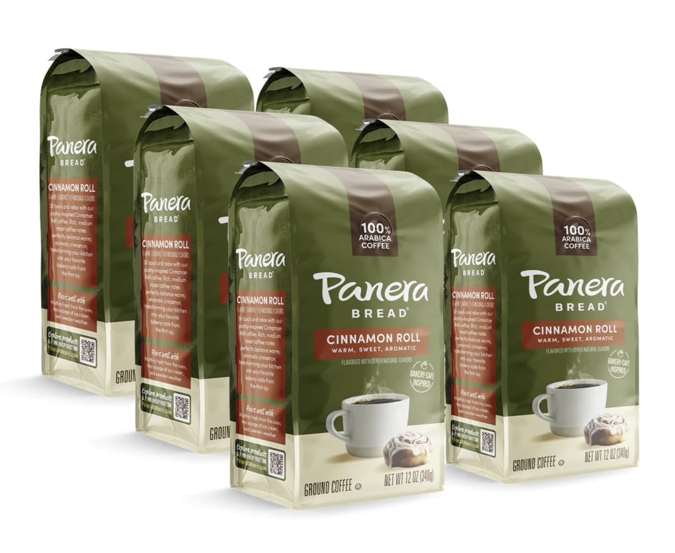 Panera Cinnamon Roll 12oz Ground Coffee (Pack of 6)