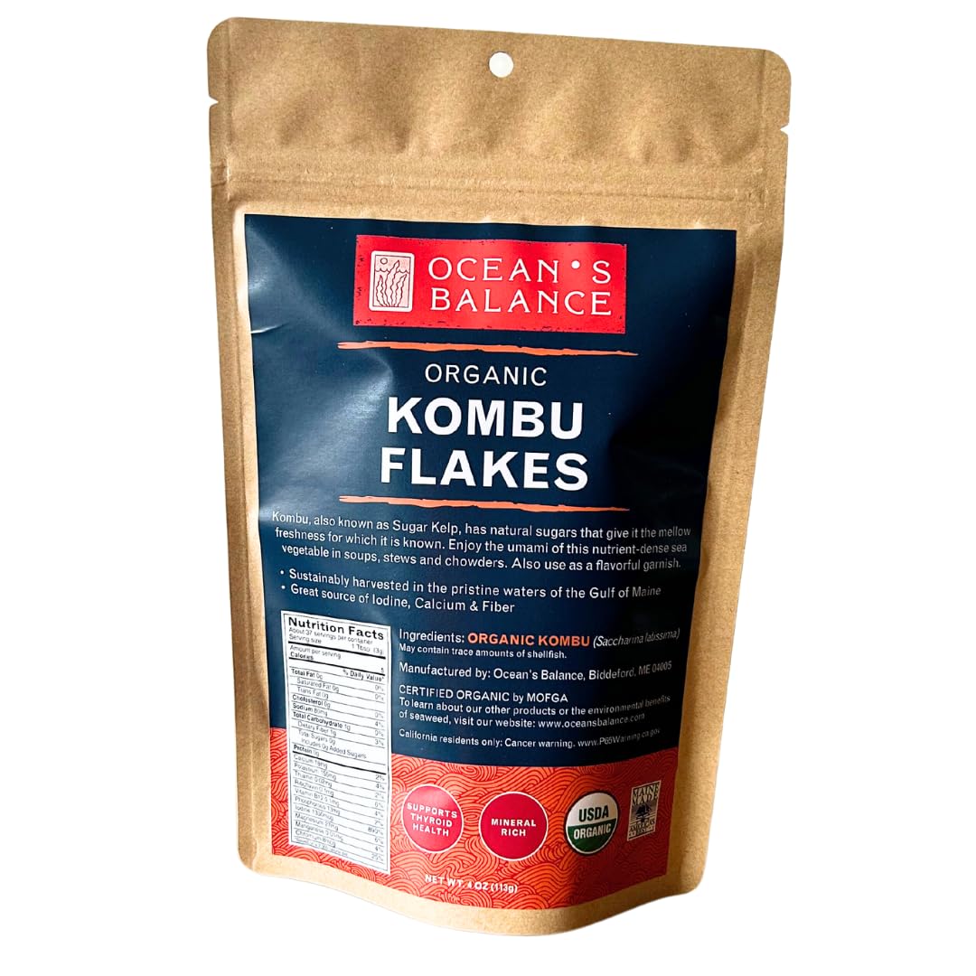 Oceans Balance Organic Kombu Flakes - Gluten Free, 4oz Bag - Perfect for Keto, Paleo, Vegetarian, Vegan Diets