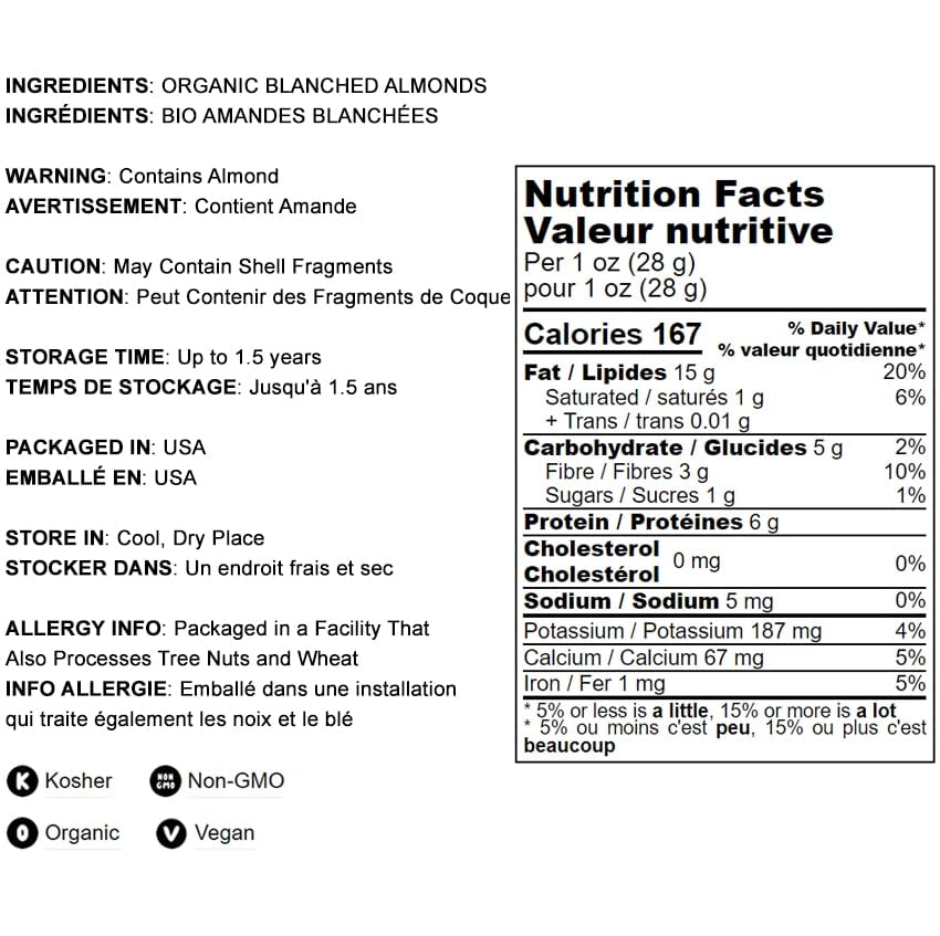 Food To Live Organic Almond Flour, 1 Pound — Extra Fine Blanched Prime Meal, Non-Gmo, Low Carb, Culinary Grade, Kosher, Keto, Paleo And Vegan Super Powder, Bulk