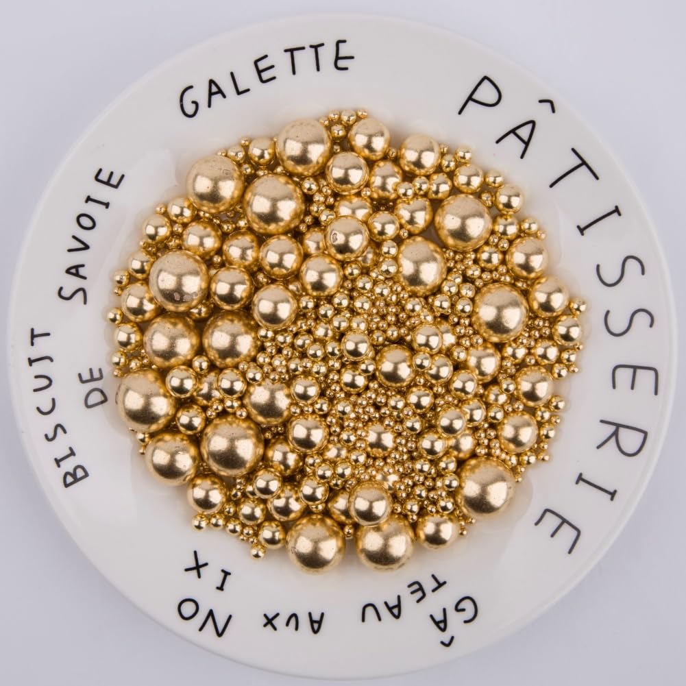 Sentovac Bright Gold Pearl Sugar Sprinkles For Cake Decorating | Mixing Size Cupcake Toppers | 1 Bottle 4.23Oz/ 120G Decorating Celebrations Wedding Shower Party Chirstmas Supplies