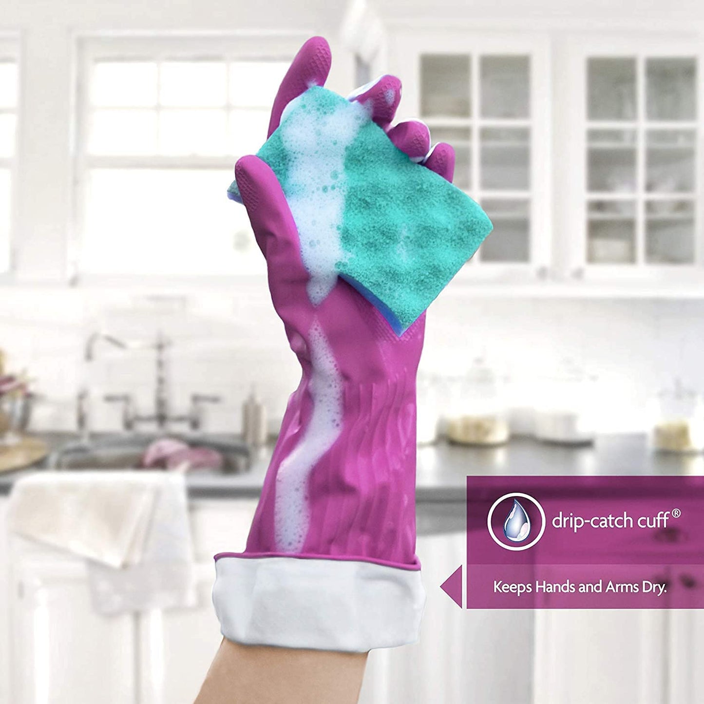 Playtex Living Reuseable Rubber Cleaning Gloves, (Large, 4 Pairs), Premium Protection Reusable Household Gloves