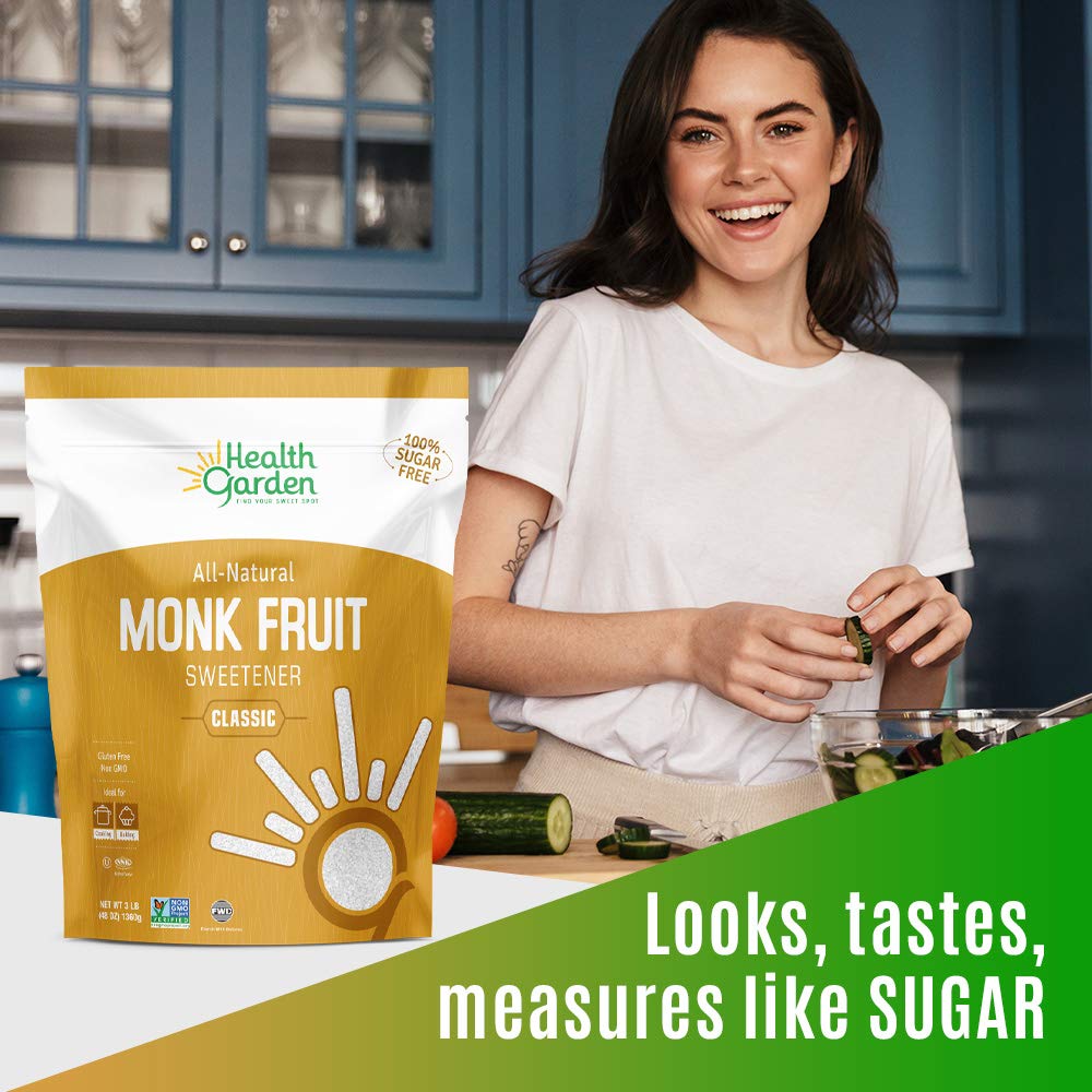 Health Garden Monk Fruit Sweetener, Classic - Non GMO - Gluten Free - Sugar Substitute - Kosher - Keto Friendly (4.75 Pounds (1