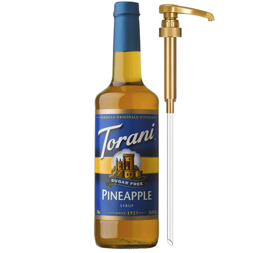 Torani Sugar Free Syrup, Pineapple Flavored Syrup for Drinks, Zero Calorie, Glass Bottle with Pump Included, 25.4 Fl Oz