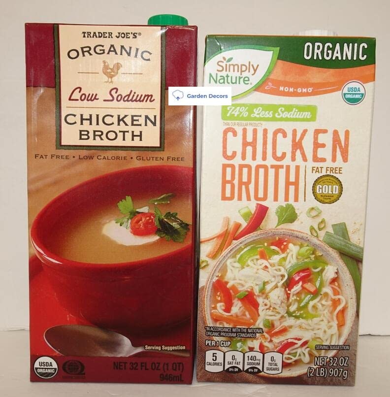 Simply Nature & Trader Joes Organic NON-GMO Low Sodium Fat Free Chicken Broth 32oz 946ml (Two Boxes)