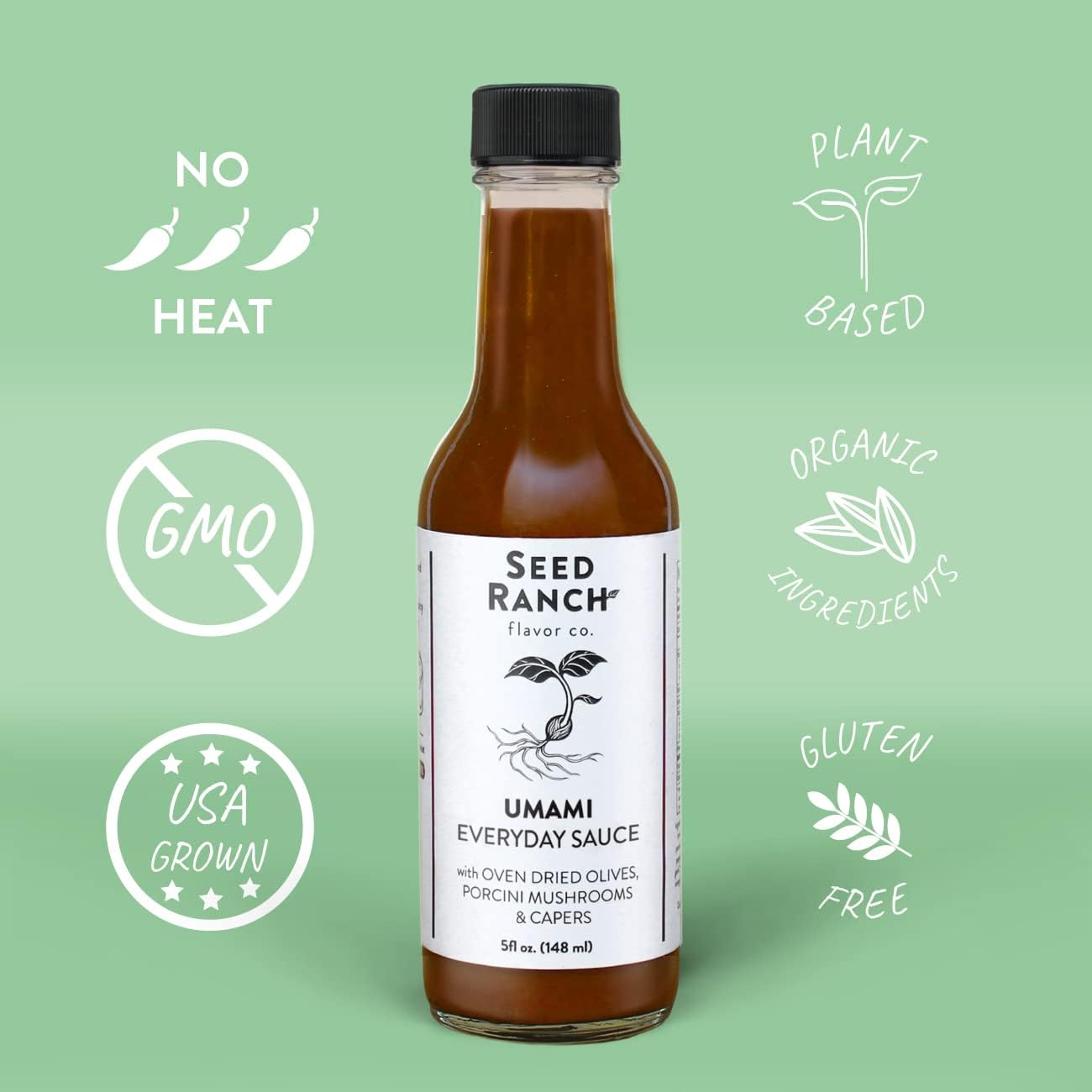 Seed Ranch Umami Everyday Hot Sauce, Mild Heat, 5 Fl Oz (Pack of 3), Vegan, Non-GMO, Gluten-Free