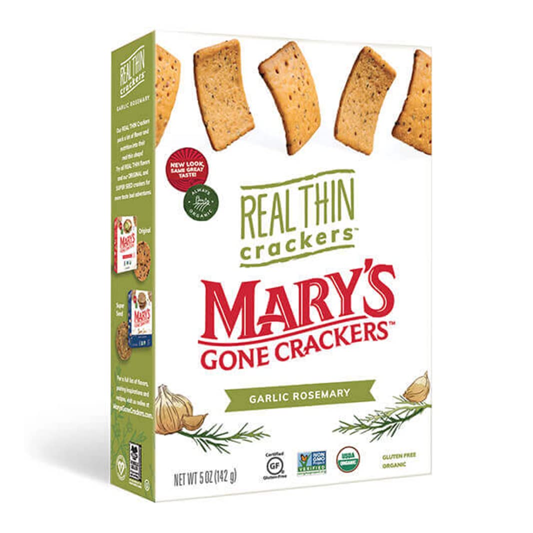 Marys Gone Crackers Real Thin Crackers, Made With Real Organic Whole Ingredients, Gluten Free, Garlic Rosemary, 5 Ounce (Pack Of