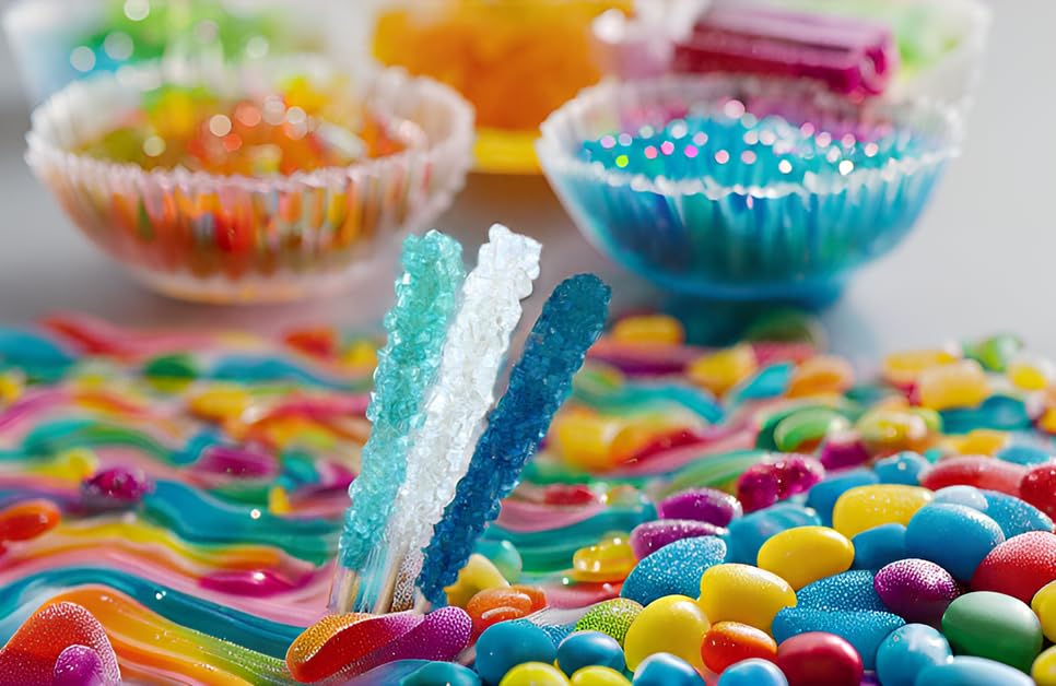 SweetGlob Classic Rock Candy Sticks, Sugar Crystal Lollipops, 18 Count, Frozen Ice Blue & White, Individually Wrapped