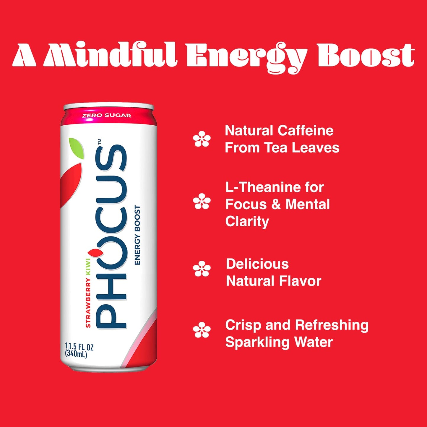 CLEAR CUT PHOCUS Caffeinated Sparkling Water - Strawberry Kiwi - 11.5 Fl Oz (Pack of 12) - Non-GMO, Keto, Vegan, Kosher