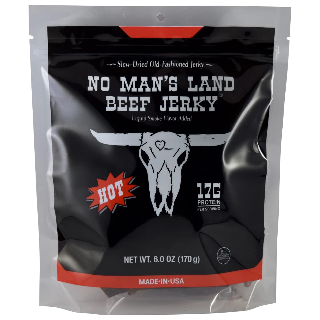 No Mans Land Hot Beef Jerky High Protein Low Calorie Low Carb Beef Snack 6.0Oz Bag