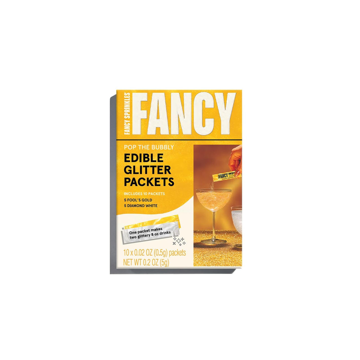 Fancy Sprinkles Pop The Bubbly Edible Glitter Packets, Fools Gold & Diamond White, 1 Pack for Sparkling Drinks & Cocktails