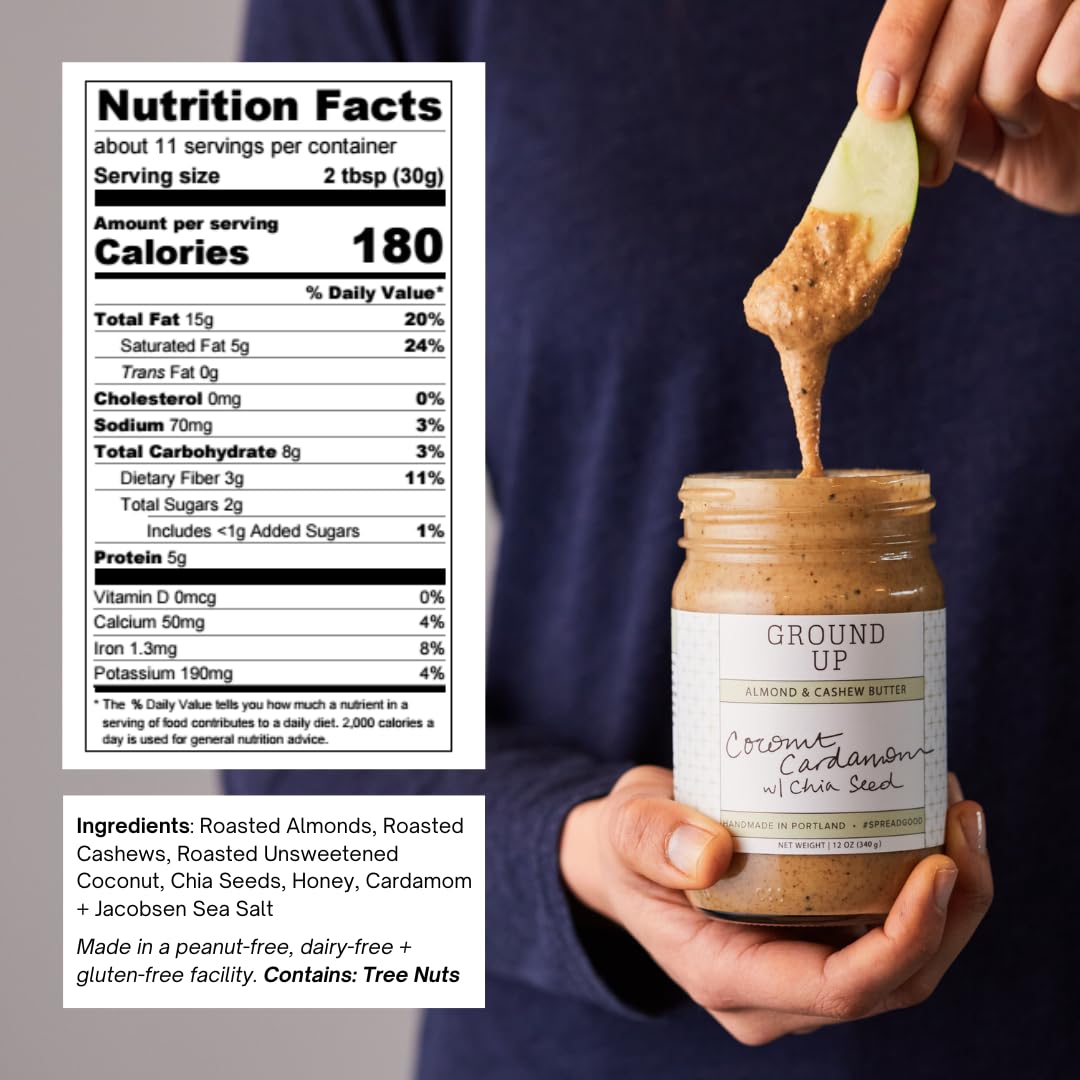 Ground Up Pdx Nut Butter Almond Cashew Coconut Cardamom Chia Seed 12 Ounce
