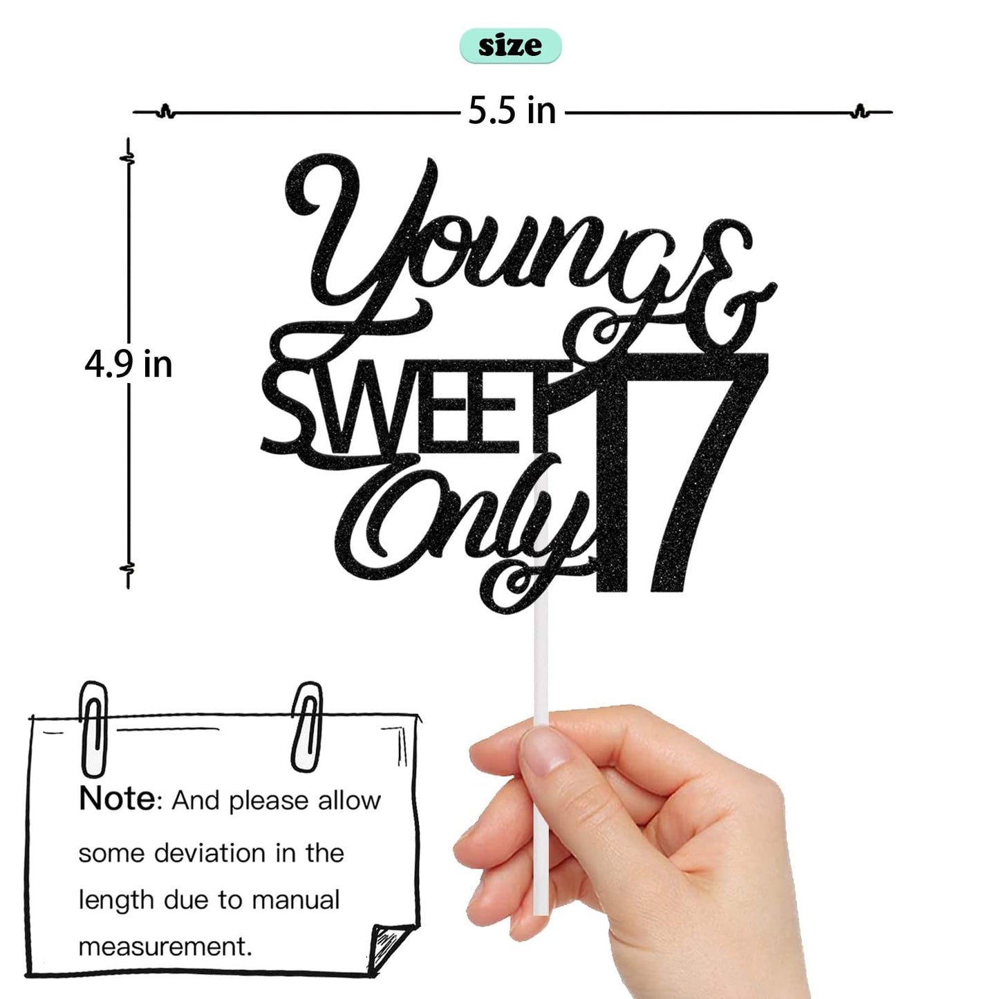 Mi Bautizo Cake Topper for 17th Birthday, Black Paper Decoration, Young and Sweet Only 17 Design