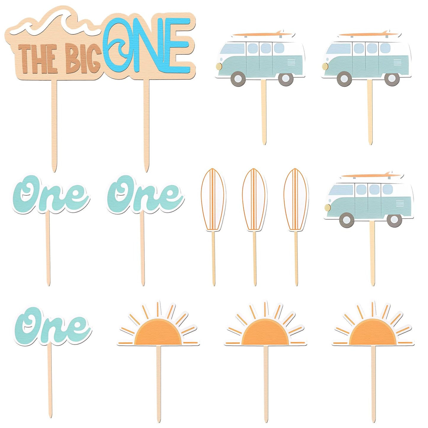 Briwooody 13 Pcs the Big One Cake Topper Wooden 1st Birthday Decorations Cupcake Photo Props for First Anniversary Holiday Birth