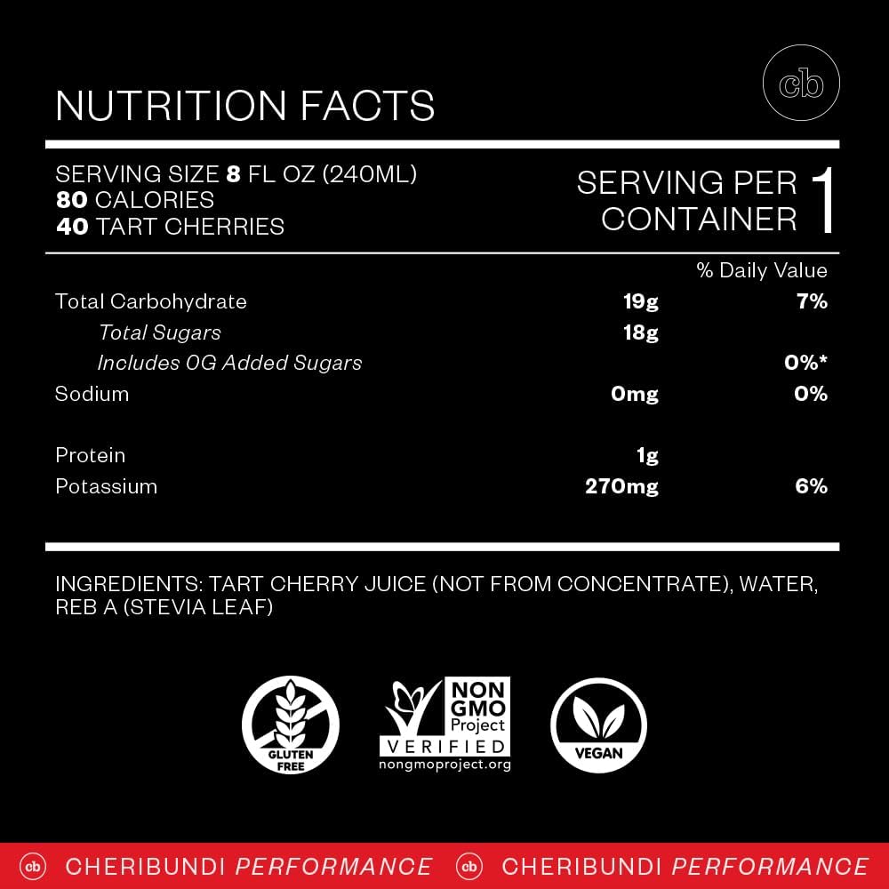 Cheribundi Tart Cherry Juice - Reduced Calorie - 8 oz, 24 Pack - Post Workout Recovery Drink for Athletes