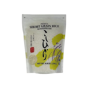 Shirakiku Dried Grains & Rice - Japanese Short Grain White Koshihikari Rice - Uncooked Premium Quality Sweet Sticky Sushi Rice, 4.4 Pounds Bag