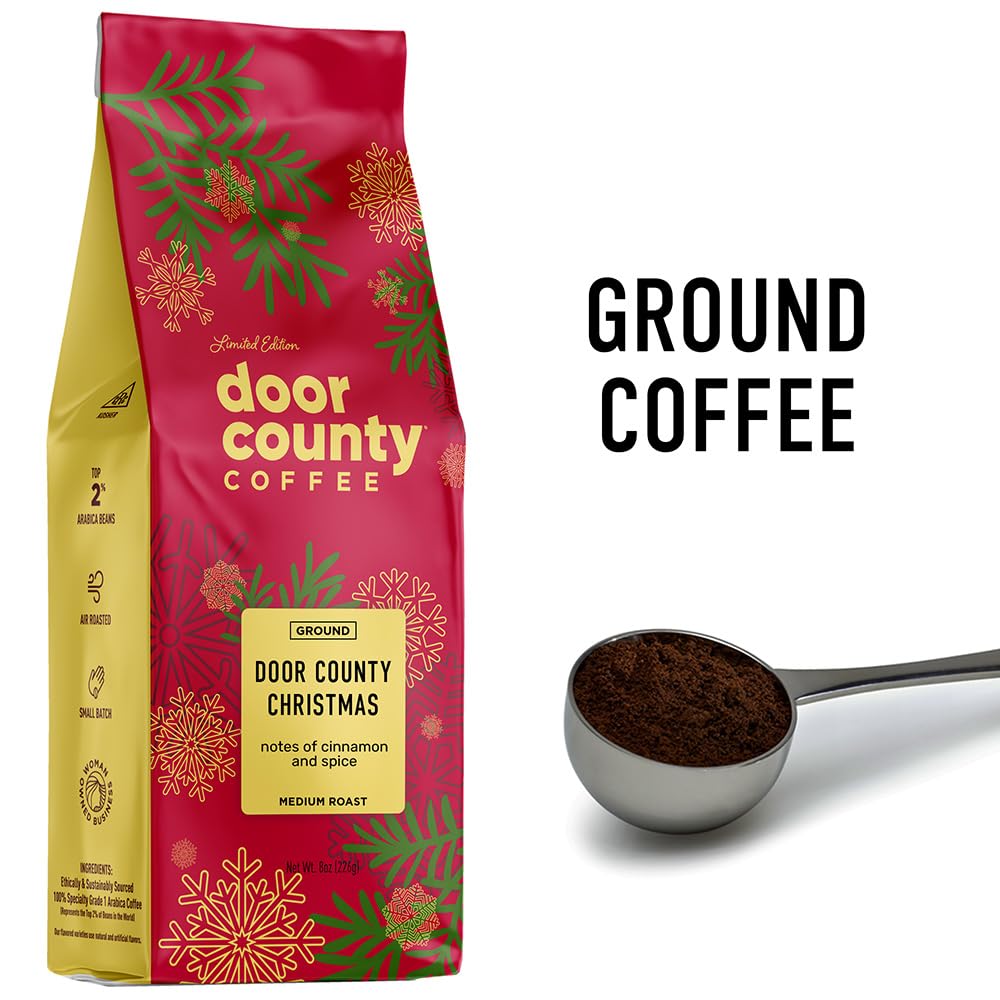 Door County Coffee Door County Christmas Flavored Coffee Ground - 8oz Bag - Holiday Seasonal - Medium Roast - 100% Specialty Ara