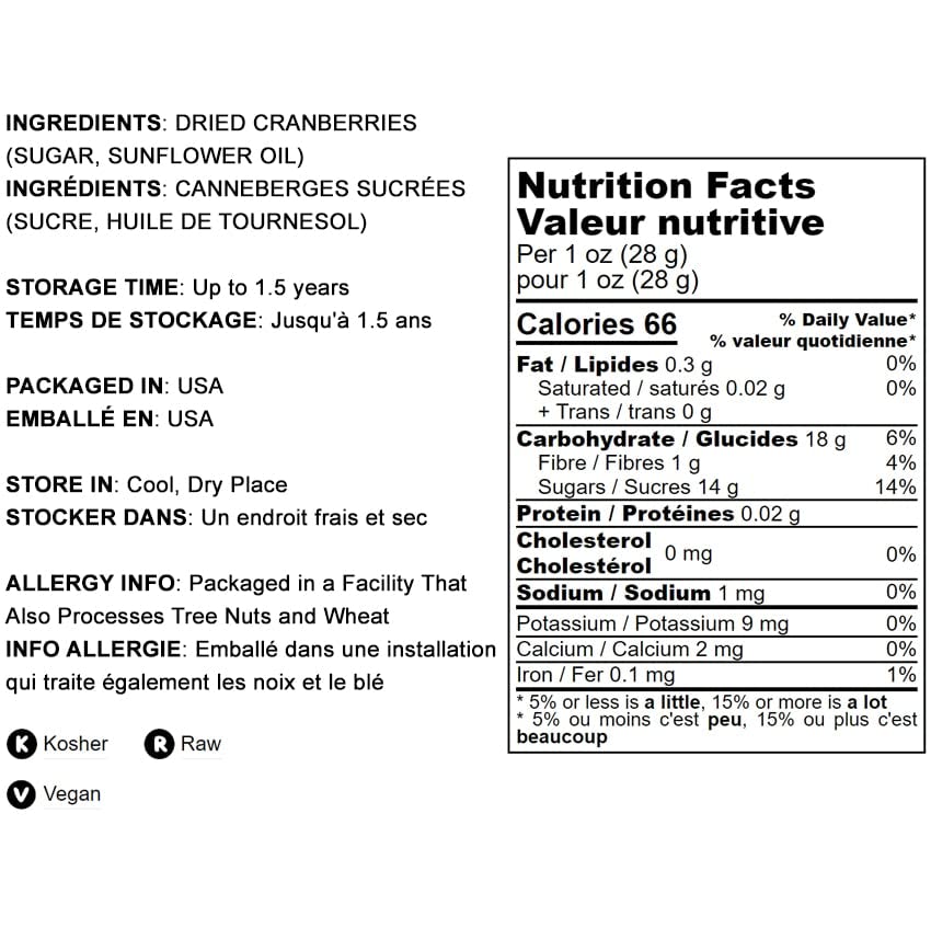 Food to Live Dried Cranberries, 5 Pounds - Raw, Kosher, Vegan, Lightly Sweetened and Coated with Sunflower Oil, Unsulfured, Bulk