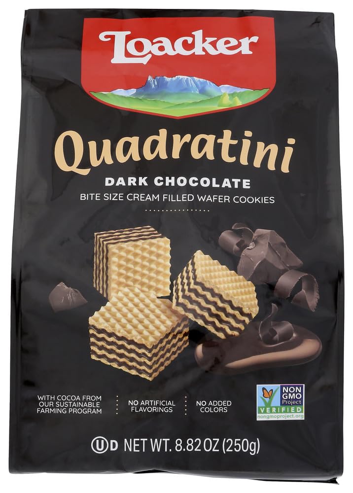 Loacker Quadratini- Dark Chocolate Wafer Cookie, 8.82 oz per bag (pack of 4)