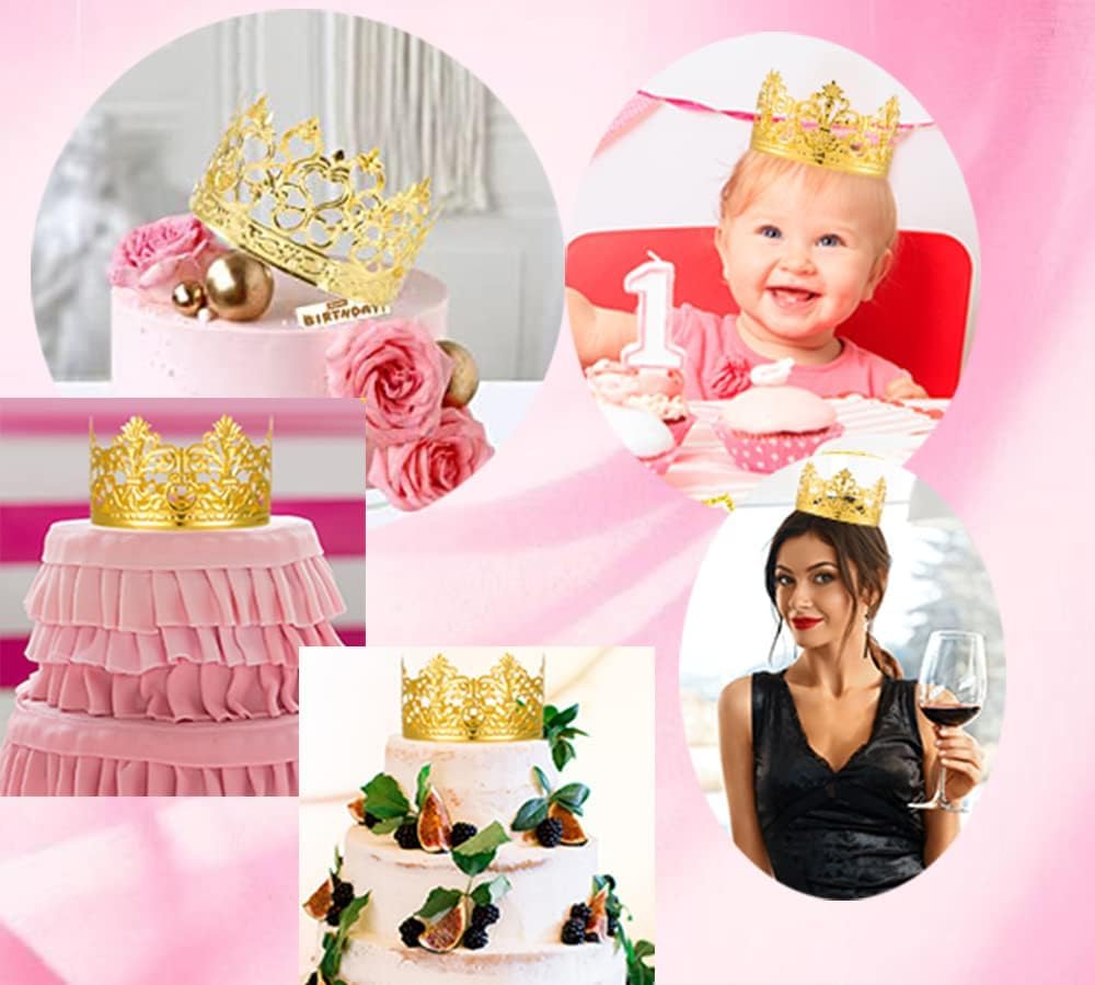 Fulanfudi 8 Pack Crown Cake Topper Gold Rhinestone Tiara Crown Cake Topper Vintage Metal Mini Tiara For Baby Shower Birthday Wed