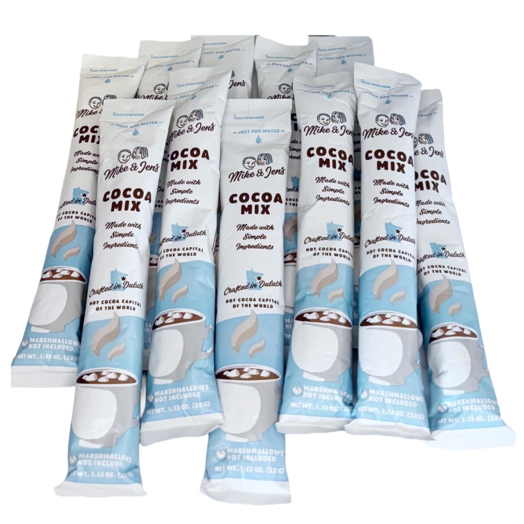 MIKE & JENS Hot Cocoa Mix, Chocolate Powder, 12 Individual Packets, 1.2 Ounce Each, White/Blue/Brown/Black