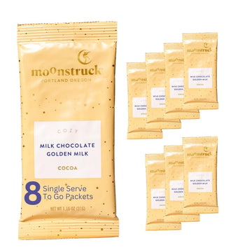 Moonstruck Chocolate Single Serve Cozy Ginger and Turmeric Milk Chocolate Hot Chocolate Packets, 8 Count (Pack of 1)