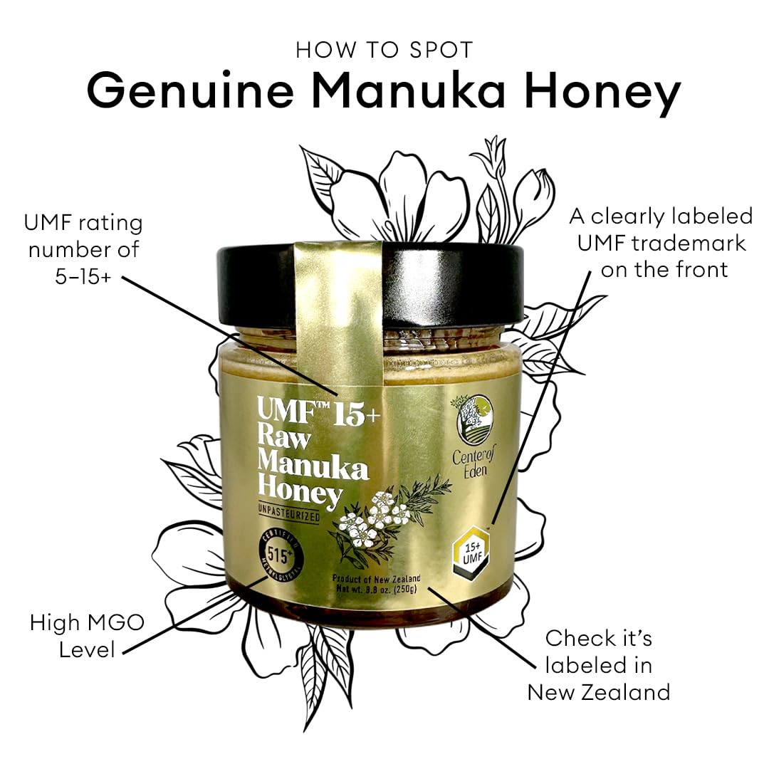 Center Of Paradise Raw Manuka Honey Certified Umf 15+ | Mgo 510+ (250G / 8.8Oz) Glass Jar - Pure & Natural Manuka Honey New Zealand For Daily Immune Support And Wellness - Non Gmo & Unpasteurized