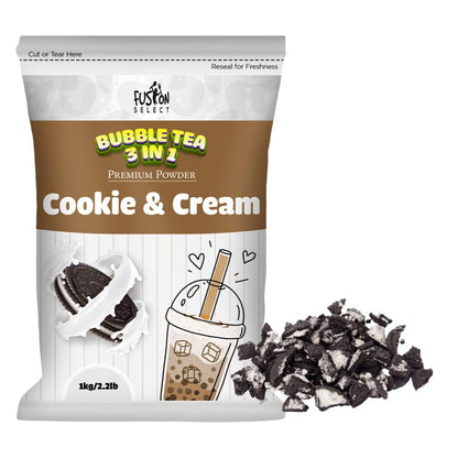Fusion Select 2.2lb Cookie & Cream Boba Tea Powder Flavored-3-in-1 Drink Powder with Cream & Sugar - Instant Pre-Mixed Beverage 