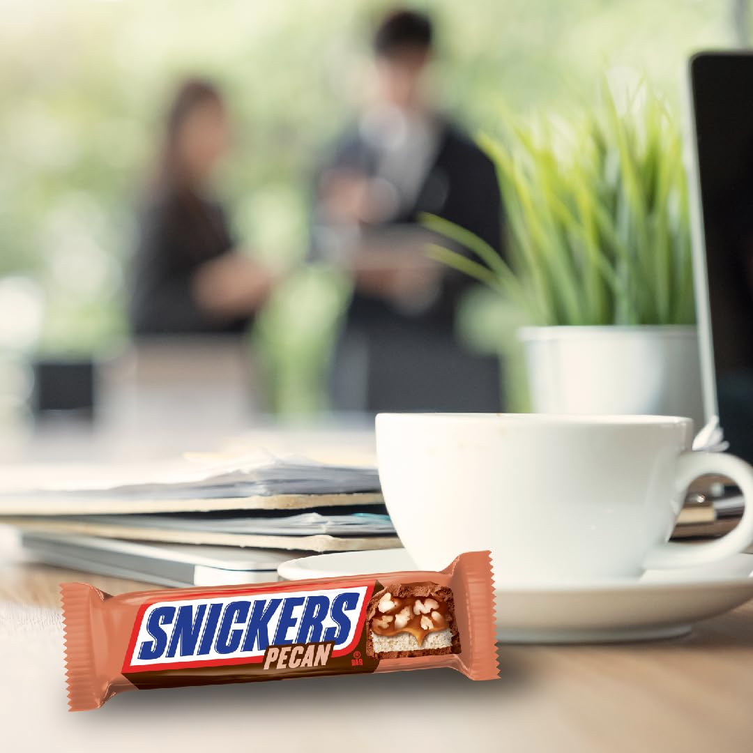Snickers Pecan Milk Chocolate Candy Bar - Full Size Chocolate Candy Bars, Bulk Box Individually Wrapped, 24-Pack