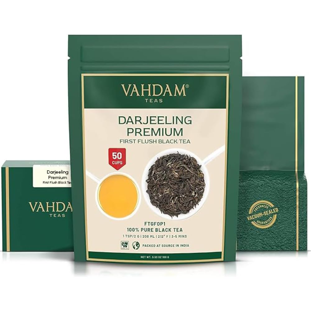 Vahdam, First Flush Darjeeling Tea - 50 Cups (3.53Oz) | Loose Leaf Black Tea - Flowery, Aromatic & Delicious | Picked, Packed & Shipped Direct From India | Champagne Of Teas | Mellow & Fragrant