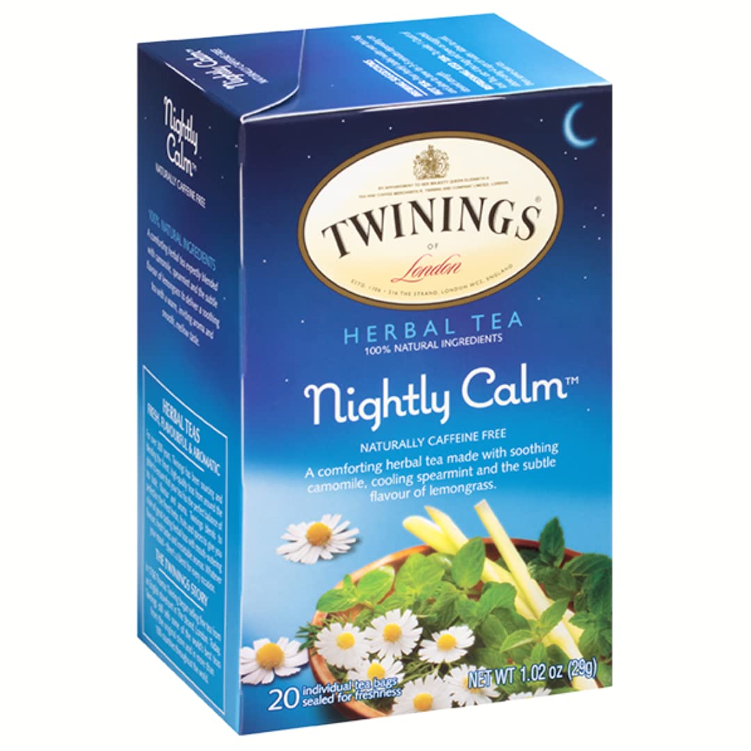 Twinings Nightly Calm Tea, Sleep Tea With Calming Chamomile, Spearmint, And Lemongrass, Bedtime Sleepytime Tea, 20 Herbal Tea Bags