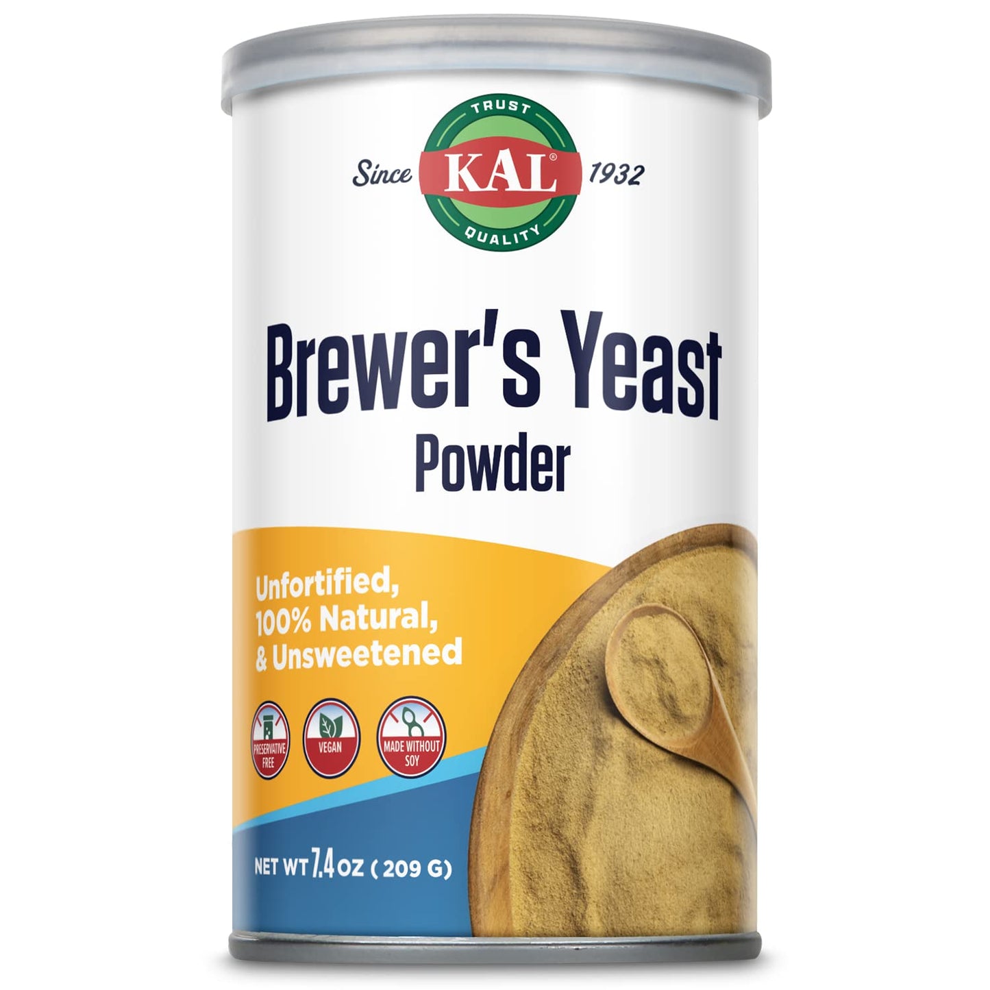 KAL Brewers Yeast Powder, Unfortified Vegan Super Food, 7.4oz, 100% Natural Protein, B Complex Vitamins, Approx. 18 Servings