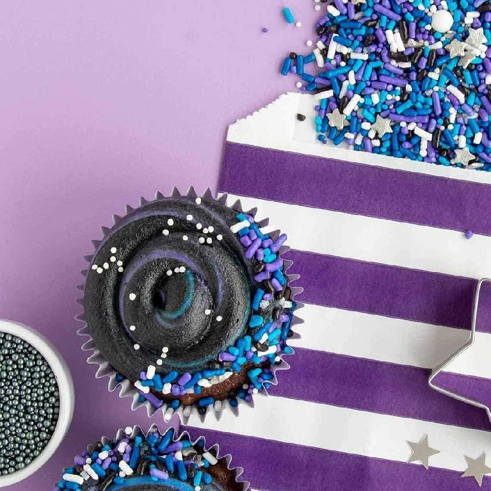 Galaxy Sprinkles For Cupcakes & Cakes | Silver Star Sprinkles For Cake Decorating | Made In Usa Space Sprinkles | Perfect For Galaxy Birthday Decorations & Space Cake Decorations | Moon Sprinkles Mix