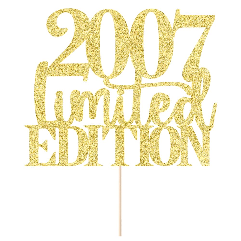 Yetxel Cake Topper - Limited Edition 2007 - Handmade Golden Glitter - 18th Birthday Decoration for Men and Women