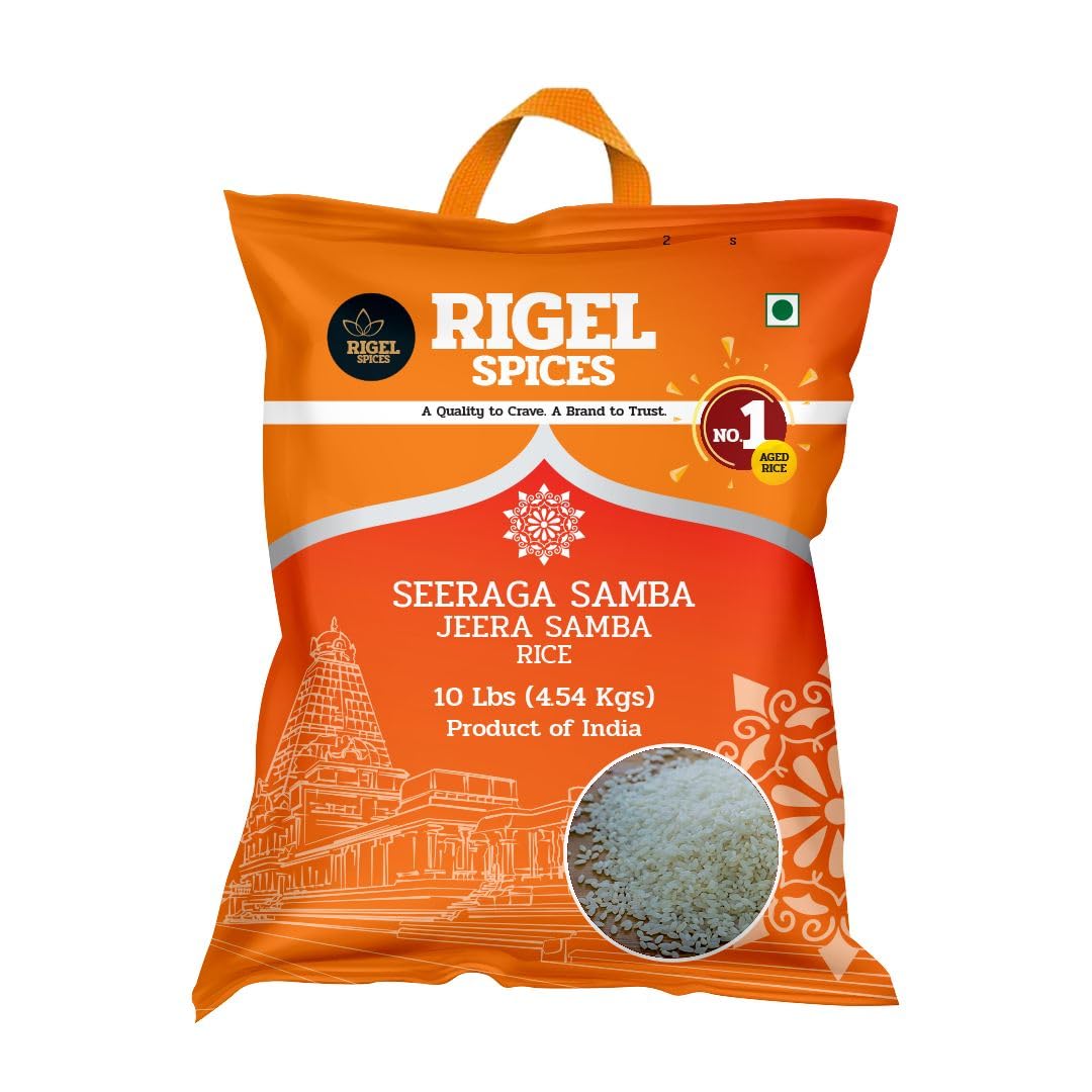 Rigel Spices Premium Seeraga Samba Rice - Aromatic Aged Short-Grain Rice, 10 lbs (4.54 kg) | Authentic South Indian Rice for Bir