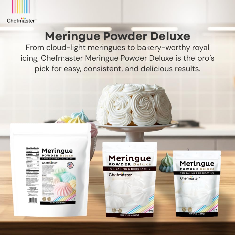 Chefmaster Meringue Powder, Egg White Substitute, Non-GMO, Easy-to-Use, 8 oz