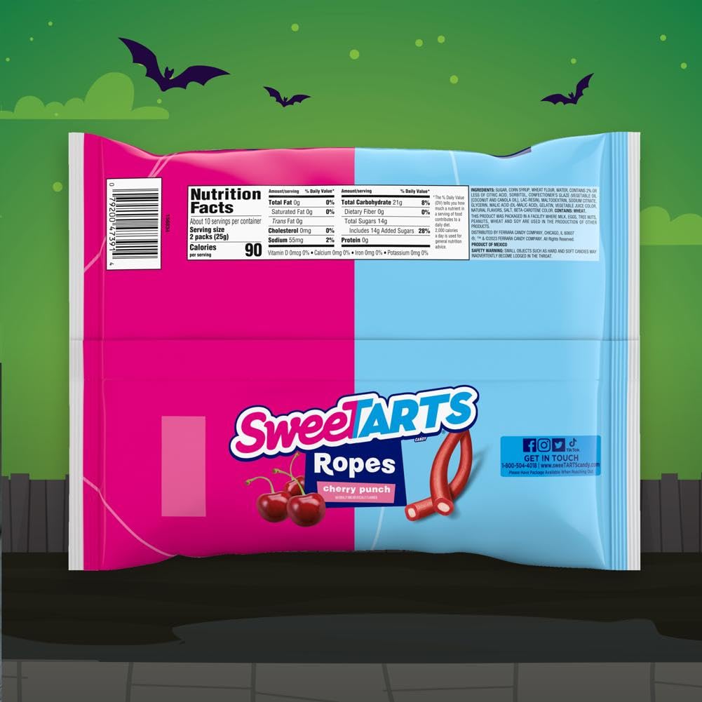 SweeTarts Ropes Candy, Halloween Trick or Treat Packs, 9oz Bag
