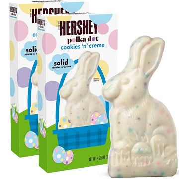 Hershey Large Bunny Cookies 'N Cream Polka Dot Easter Chocolate Bunny - 2 Pack Large White Chocolate Bunny with Crunchy Cookie B