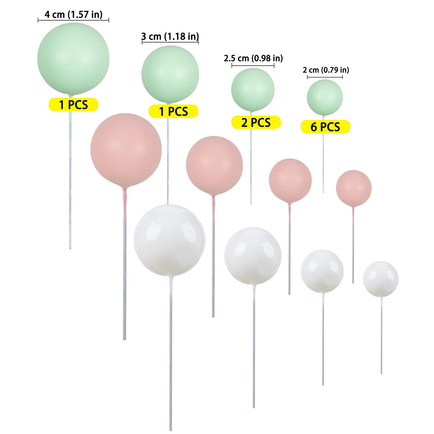 Gyufise 30Pcs Ball Cake Topper Mini Balloons Decorations for Wedding and Birthday, Foam Balls, White Green Pink