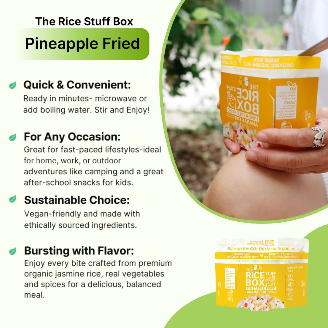 The Rice Stuff Box - Pineapple Fried Instant Rice Meals, Organic Jasmine, NON-GMO, Gluten-Free, Vegan, Dairy-Free (Pack of 6)