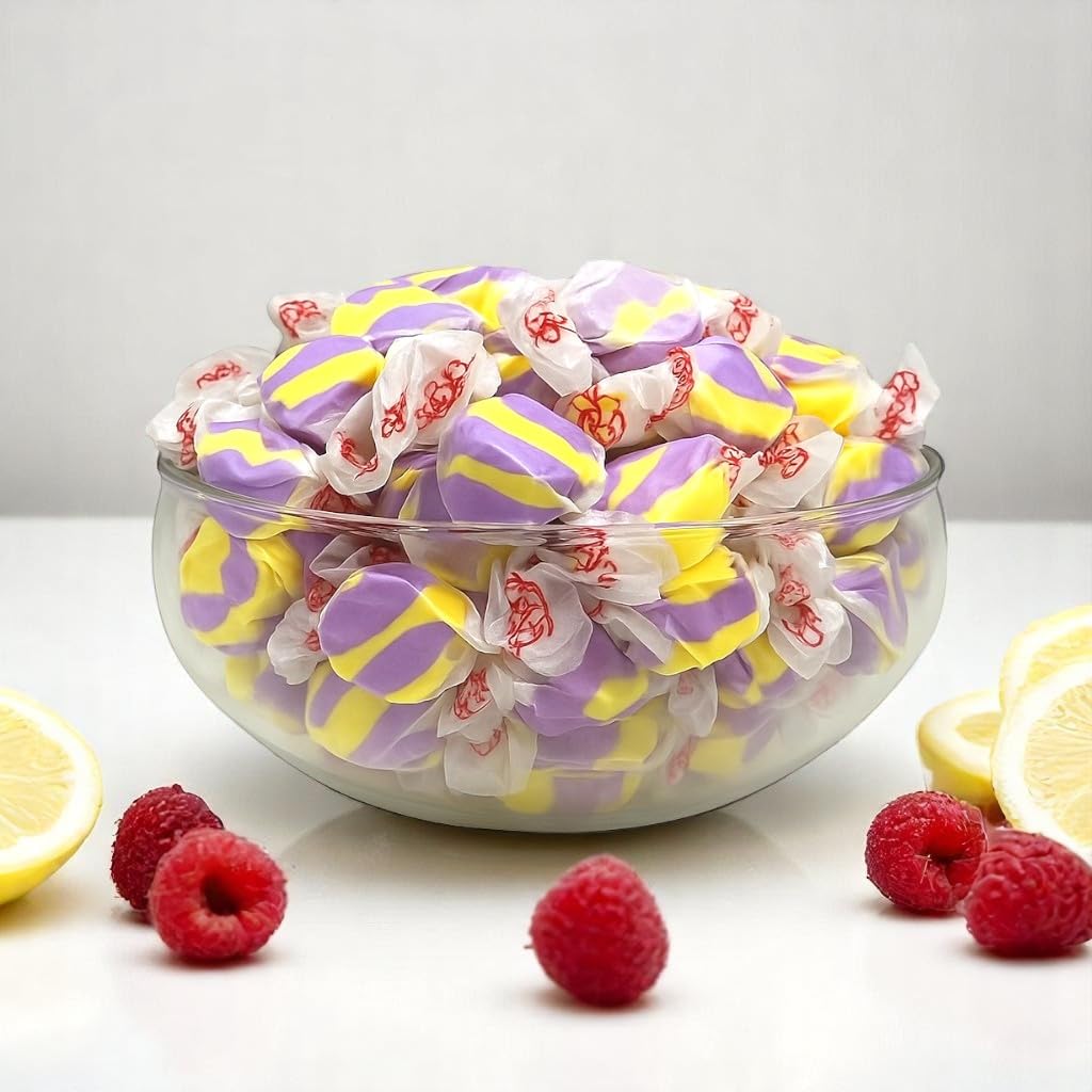 Premium Raspberry Lemonade Saltwater Taffy Chewy Candy Tart And Sweet Flavor Bulk 1 Lb Bag 60+ Pieces Individually Wrapped, Nut