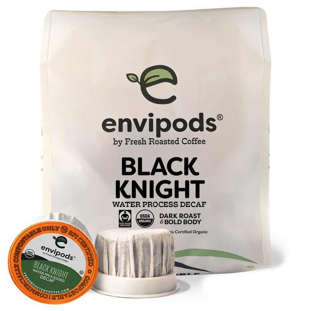 Fresh Roasted Coffee Organic Black Knight Decaf Pods, Dark Roast, 12 Count, Compatible with K Cup Brewers