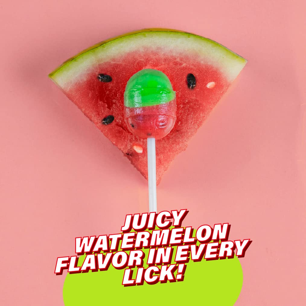 Colombina Bon Bon Bum Lollipops W/Bubble Gum Center, Watermelon Flavor, Individually Wrapped, Ideal For Party Favors And Gifts, 2 Pack (48 Count)