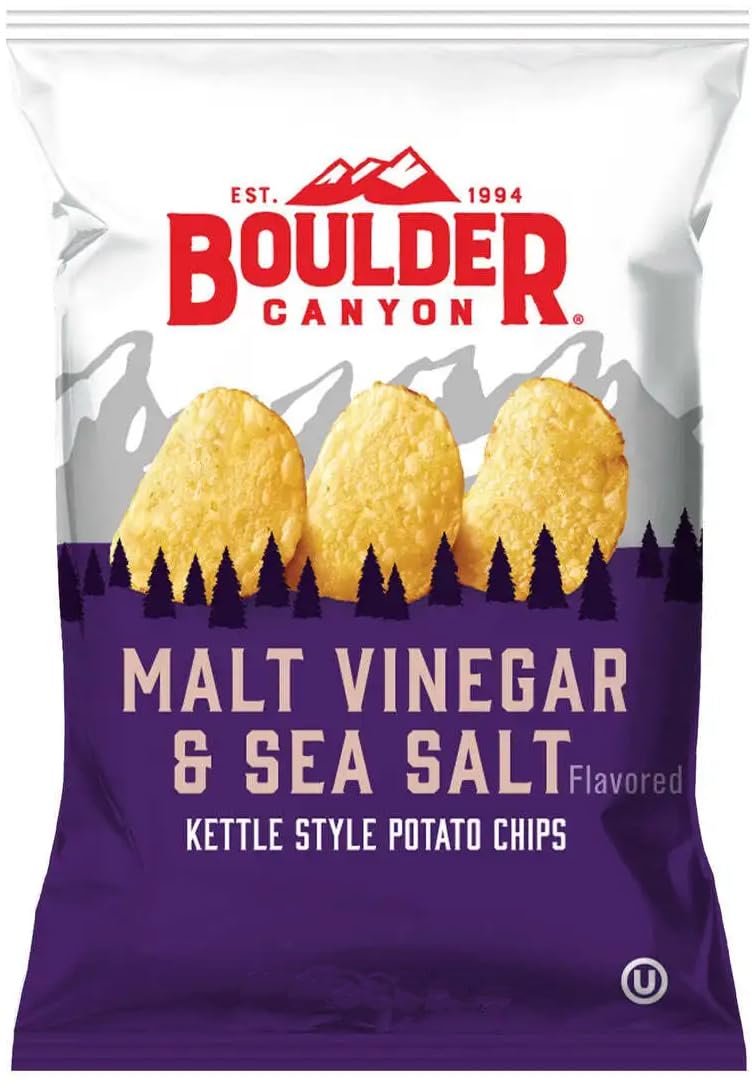 Boulder Canyon |Variety 12 Pack | 6 Sea Salt & Cracked Pepper, 6 Malt Vinegar & Sea Salt | Kettle Style Potato Chips| 1.5 Ounce