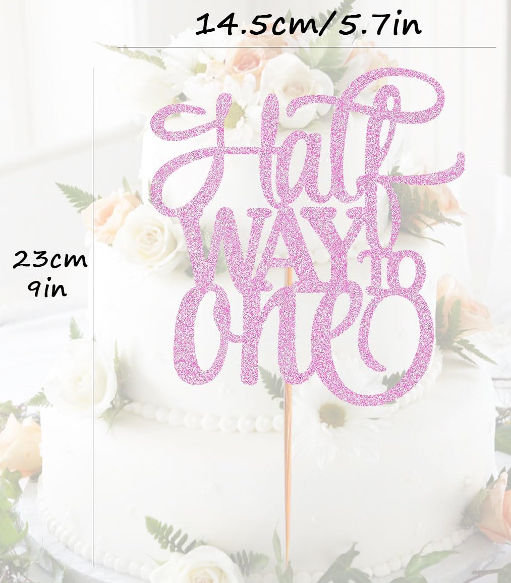 Ahaoray Half Way To One Cake Topper - Pink Glitter 6 Months Birthday Decorations Supplies - Half Birthday Decorations Baby Girl,